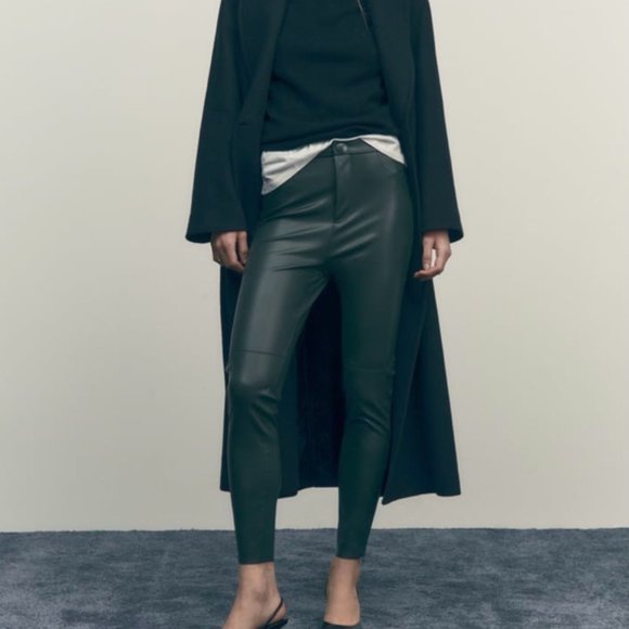 Zara Pants - ZARA Women's Faux Leather Skinny Leggings(Dark Green, US M, L, XL/EUR M, L, XL)